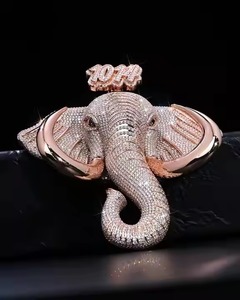 Personnalisable Style Hip Hop Fine Jewelry Pendentifs & Charms Iced Elephants Face Moissanite Diamond Pendant 925 Silver for Him - Product Image 1