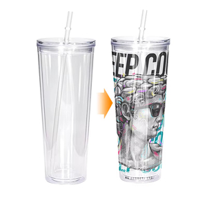 Vaso Acrílico de Doble Pared con Brillo Estético de 24oz, con Pajita Transparente, Venta al por Mayor - Product Image 3