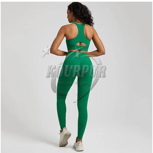 Ensemble de vêtements de sport de gymnastique en deux pièces pour femmes vêtements de yoga de haute qualité motif solide réversible logo personnalisé dentelle à cordon - Product Image 4