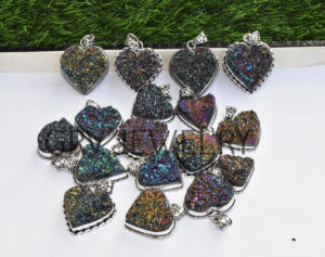 Wholesale Lot Handmade Ethnic 925 Sterling Silver Pendants Natural Coated Druzy <b>Heart</b> Gemstone for Engagement Wedding Party Gift - Product Image 1