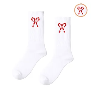 <b>White</b> Sugarcane Embroidery <b>Socks</b> Breathable Knitted One Size Fits All Custom Logo Light Weight for Daily Use Summer/Winter - Product Image 2