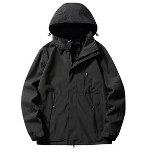 Veste de pluie pour hommes blouson aviateur décontracté à manches longues couleur unie bouton sweat à capuche zippé vestes coupe-vent légères pour hommes - Product Image 3