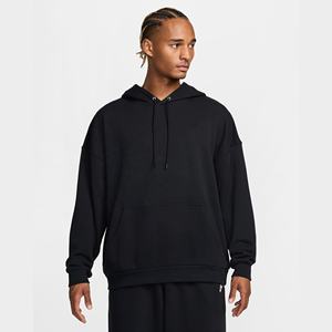 Sweat à capuche d'hiver pour homme avec broderie personnalisée, nouveau style, coupe ample et oversize, 100% coton épais, noir, manches longues, molleton uni teint - Product Image 1