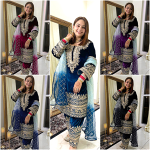 Nouveau Designer Robe Ethnique Traditionnelle Indienne-Haut de Travail à Paillettes Broderie Lourde-Dupatta Fond Midi Entièrement Cousu Écologique - Product Image 6