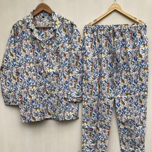 Floral cotton night <b>suit</b> Handmade Cotton <b>Pajama</b> Set Hand Block Print Floral Indian Night <b>Suit</b> cotton wear dress - Product Image 1