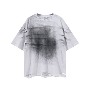 T-shirts pour hommes en jersey 100% coton, coupe ample et oversize, à épaules tombantes, noirs, vierges, grammage lourd, effet délavé à l'acide et vieilli - Product Image 2