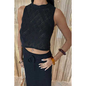 Conjunto de punto calado 10097 transpirable de verano con detalle cruzado en la espalda y detalles cruzados para mujer - Product Image 1