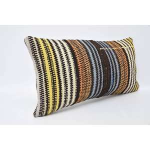 12x24 Beige Kilim Wool Rug with Woven Vintage Pattern <b>Bolster</b> <b>Pillow</b> Eco-Friendly Non-Slip Removable & Washable - Product Image 3