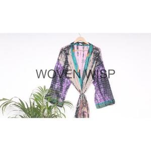 Radiant Spectrum Vibrant Tie Dye Cotton Kaftan Dress pour Ultimate Beachfront Elegance au prix de gros Night Wear Kimono - Product Image 5