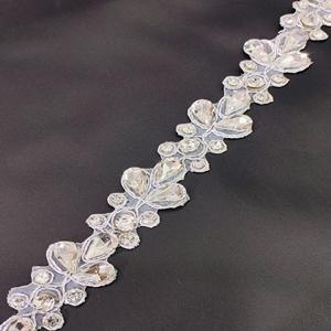 Handmade Silver <b>Net</b> Lace <b>Fabric</b> with Crystals for Sarees & Gowns Elegant Fancy Trim - Product Image 1