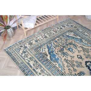 Alfombra Grande de Lana Vintage de 6.46x10 pies, Diseño Azul Marroquí Turco con Parches, Base de Látex, Decoración Ecológica para el Hogar - Product Image 4