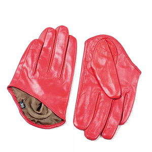 ถุงมือหนังแฟชั่นครึ่งนิ้วสำหรับผู้หญิง,ถุงมือหนังแท้พร้อมปลอกแขนยืดหยุ่นสำหรับขับขี่ในฤดูหนาว - Product Image 5