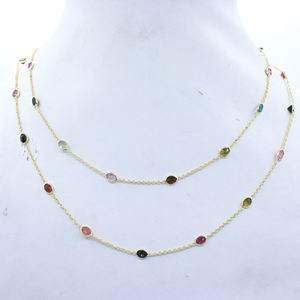 Multi turmalina joyería 925 Plata alta calidad corte ovalado turmalina Natural piedra preciosa Collar chapado en oro regalo para mujer - Product Image 1