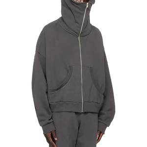 Sudadera con cremallera personalizada para hombre 2025 con hombros caídos, Sudadera con capucha de cara completa transpirable de talla grande lavada con ácido grueso de peso pesado para Unisex - Product Image 5