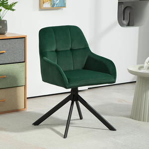 Para sillón moderno de terciopelo con asiento giratorio Reposabrazos y patas de acero Material de poliéster Verde - Product Image 2