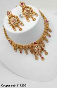 JOYERÍA DE COBRE TRADICIONAL Y DE MODA INDIA CONJUNTO DE JOYERÍA DE BODA NOVIA PARA MUJER CONJUNTO DE PENDIENTES Y COLLAR - Product Image 2