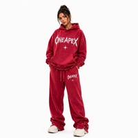 Ensemble survêtement décontracté 2 pièces pour femme, rouge délavé, avec sweat à capuche et pantalon de survêtement, coupe régulière, motif graphique vieilli, style streetwear