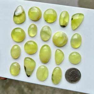 Natural Yellow Australian Prehnite Crystal Loose Gemstone with Both Sides Polished Flat Back Cabochon Mixed Shape for Healing - Product Image 3