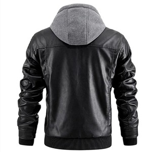Men's PU Leather <b>Jacket</b> Hooded Motorcycle <b>Slim</b> <b>Fit</b> Casual Coats Men Autumn Winter Windproof Hat Detachable Biker Leather <b>Jacket</b> - Product Image 2