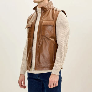 <b>Men's</b> <b>Black</b> Genuine Leather Motorbike Vest Sportswear Customizable Quick Dry Breathable Motorcycle <b>Waistcoat</b> Vest - Product Image 3