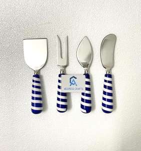 Eco-friendly Stainless Steel White & Blue Color Resin Handle Butter <b>Knifes</b> Set Table Decorate <b>Dinner</b> Used Silverware Cheese Set - Product Image 4