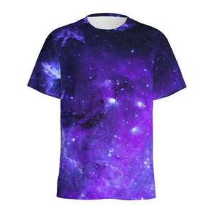 เสื้อยืดแขนสั้นคอกลมสำหรับผู้ชายเสื้อยืดลายอวกาศสีสันสดใสสำหรับฤดูร้อน - Product Image 3