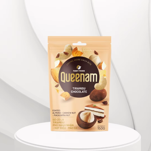 Queenam Dragée Tiramisu Amande enrobée de chocolat Noix de cajou Noix de macadamia Bonbons 150G OEM Halal Forme solide Café Bon prix Vente en gros - Product Image 1