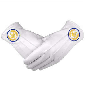 Gants en coton blanc brodés à la machine avec nœud maçonnique, vente en gros, fournisseur de gants de parade maçonniques, PRIX LES PLUS BAS SUR TOUS LES LOGOS - Product Image 3