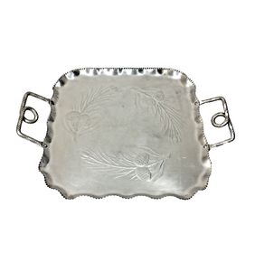 Plateau de service en aluminium de la plus haute qualité conception martelée par fleur et poignée de moule artisanat plateau de service en aluminium - Product Image 1