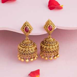 Pendientes de Campana de Latón Vintage con Perla para Bodas y Fiestas - Product Image 2