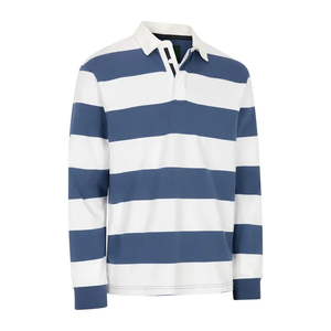 Chemise de rugby à manches longues rayée pour homme, tissu éponge polyester/coton 600g, anti-plis, logo imprimé numériquement sur le devant, décontractée - Product Image 4
