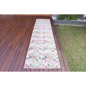 พรมขนาด 2.6x11.1 ฟุต, พรมตุรกีโบราณ, พรมขนสัตว์สีขาวชมพูลายแบบนามธรรม - Product Image 1