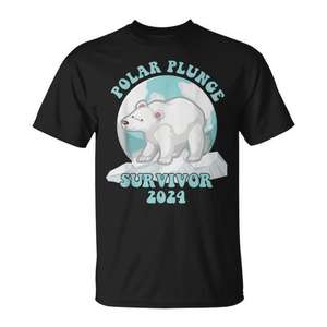 T-shirt promotionnel pour couple 2024 : Design « Lovelorn Polar Bear Survivor Plunge » pour hommes et femmes - Product Image 1