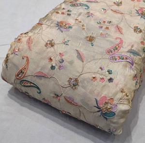 Tinh khiết Viscose mô với tay làm việc Vải tương phản thiết kế thêu tinh khiết Viscose mô Ấn Độ - Product Image 5