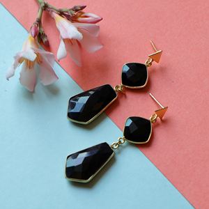 Pendientes de Ónice Negro Hechos a Mano en Latón con Baño de Oro de 18K, Joyería de Moda para Mujer para Bodas - Product Image 2