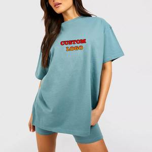 Ensemble de shorts en molleton de coton pour femmes 2026, t-shirt et short à coupe ample personnalisés, taille mi-haute, ensemble de deux pièces pour l'entraînement athlétique - Product Image 5