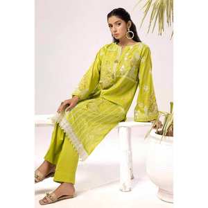 Traje de Dos Piezas para Mujer, Verde, Sin Costuras, Transpirable, 100% Algodón, Chifón Bordado, Corte Holgado - Product Image 2