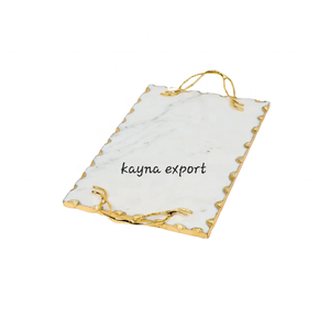 Plateau de service rotatif ovale en marbre blanc avec bordures dorées pour la décoration de Noël moderne, pour la maison et les restaurants - Product Image 5