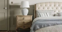 Cadre de lit en bois de style français tapisserie d'ameublement de couleur lavée blanche tête de lit tuftée Style de luxe classique