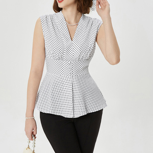 Blusa BP feminina com fenda frontal, sem mangas, gola V, cintura elástica, vintage, floral, top de cereja para mulheres, dos anos 50