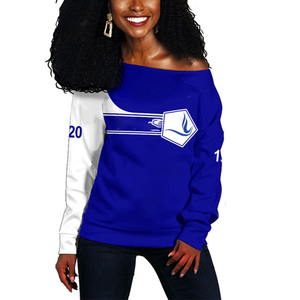 Hiver Femmes Style Bleu Blanc Grec Sorority-Inspired Pullover Hoodie Drop-Shoulder Long Sleeve Sweatshirt Printed Acid Wash - Product Image 1