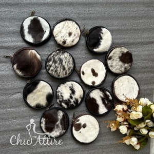 Real Handmade Hair on Hide Fur Leather Coin Change <b>Purse</b> Round Credit Card Holder Case Western Stylish Cute <b>Small</b> Round Wallet - Product Image 1