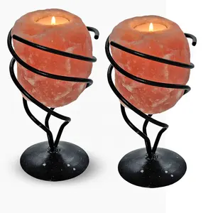 Soporte de hierro Feng Shui, candelabro en forma de cono de sal rosa, vela cónica con soporte con urdimbre retráctil-Sian Enterprises - Product Image 3