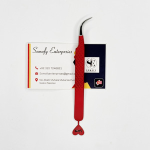 แหนบต่อขนตาสแตนเลสแบบโค้ง J-curved อุปกรณ์ความงามที่ยั่งยืนเคลือบด้วยผงสีแดง - Product Image 6