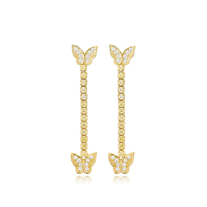 Butterfly Design Tennis Chain Long Stud Earring Turkish Wholesale Handmade 925 Sterling Silver Jewelry - Product Image 1