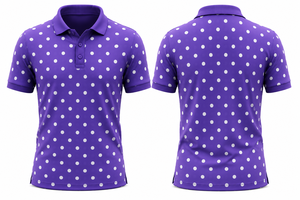 เสื้อโปโลผู้ชายสีม่วงลายจุด แต่งขอบสีดำเรียบหรู แขนสั้น ผ้าฝ้ายลำลอง สำหรับเล่นกอล์ฟ ดีไซน์เสื้อฤดูร้อน - Product Image 2