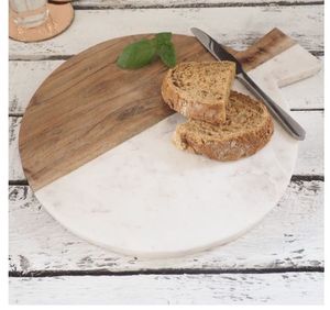 PIEZA CENTRAL acero Besafe mármol decorativo y tabla de cortar de madera de acacia Tabla de servir queso de mármol con mango - Product Image 1