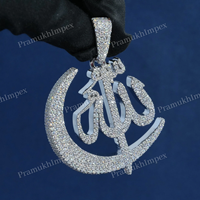 Pendentif Allah de luxe en argent 925 plaqué or, croissant de lune, serti de moissanite, bijoux de fête hip-hop, charme de foi unique