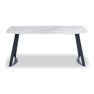 Mobilier de salon moderne et luxueux Table à manger rectangulaire avec dessus en marbre, pieds pliants en métal et en fer, entrée écologique - Product Image 1