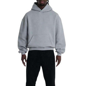 Usine personnalisé en détresse broderie poids lourd 450gsm basics coton mélangé à capuche hommes Boxy Fit surdimensionné recadrée pull - Product Image 4
